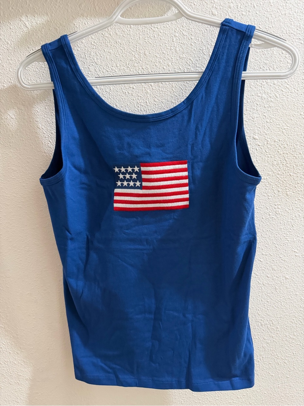 Zenana Outfitters Royal Blue Tank with Flag Patch NWOT